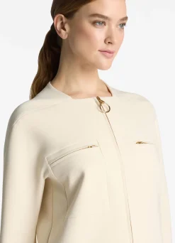 Best St. John Stretch Crepe Zip Jacket Ecru