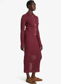 Sale St. John Stretch Crochet Stitch Cardigan Cranberry