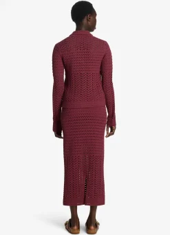 Clearance St. John Stretch Crochet Stitch Skirt Cranberry