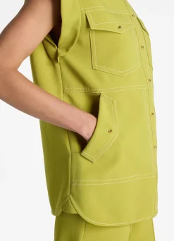 Sale St. John Stretch Italian Knit Cady Top Chartreuse