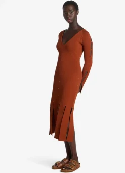Outlet St. John Stretch Knit Slit Dress Brick