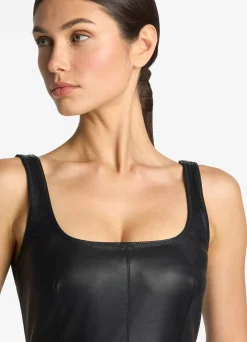 Outlet St. John Stretch Nappa Leather Dress Black