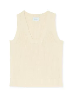 Clearance St. John Stretch Rib Square Neck Shell Ecru