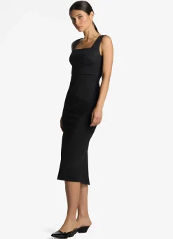 Sale St. John Stretch Square Neck Dress Black