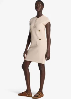 St. John Stretch Twill Knit Cap Sleeve Dress Light Peony