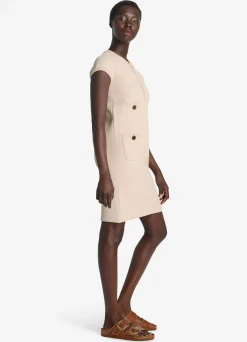 St. John Stretch Twill Knit Cap Sleeve Dress Light Peony