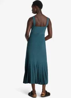 Best St. John Stretch Viscose Knit Dress with Sheer Pleats Prussian Blue