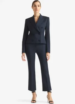 Best St. John Stretch Wool Double Breasted Raw Hem Jacket Midnight