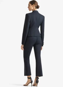 Best St. John Stretch Wool Double Breasted Raw Hem Jacket Midnight