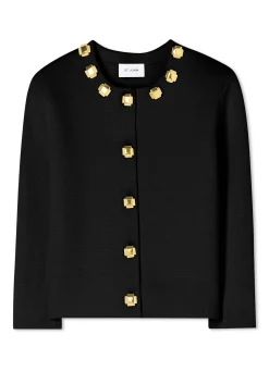 St. John Studded Pique Knit Cardigan Black