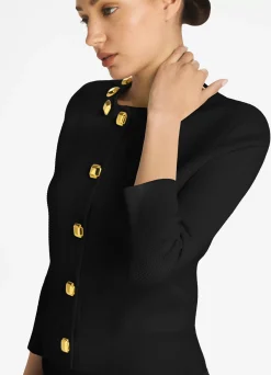 St. John Studded Pique Knit Cardigan Black