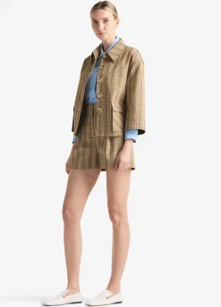 Best St. John Technical Plaid Jacket Tan Multi