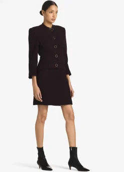 Discount St. John Terry Tweed and Leather Jacket Aubergine