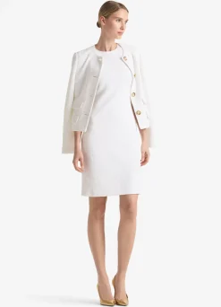 Clearance St. John Textured Boucle Knit Jacket Optic White