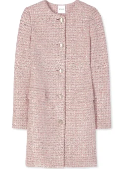 Online St. John Textured Plaid Sequin Knit Topper Pink/Rose Multi