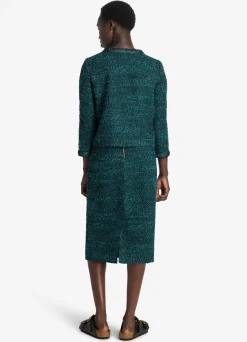 New St. John Textured Slub Tweed Jacket Dark Teal/Black Multi