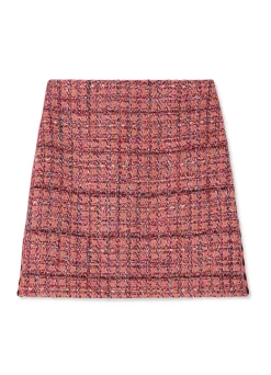 Sale St. John Textured Slub Tweed Skirt Cranberry/Ecru/Brick Multi