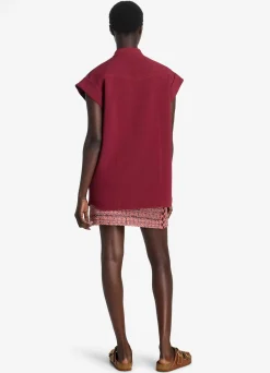 Sale St. John Textured Slub Tweed Skirt Cranberry/Ecru/Brick Multi