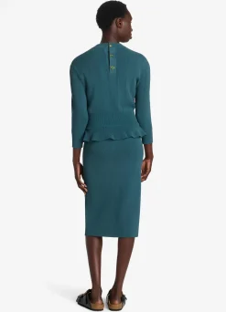 Best St. John Textured Stitch Knit Peplum Dress Prussian Blue