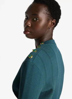 Online St. John Textured Stitch Knit Sweater Prussian Blue