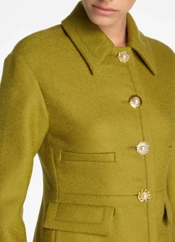 St. John Textured Wool Short Jacket Moss