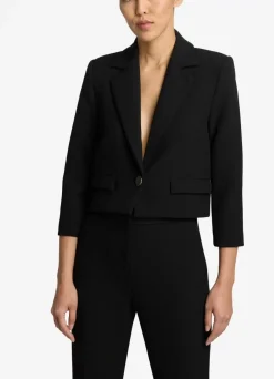 Hot St. John The Broadway Cropped Blazer in Stretch Crepe Suiting Black