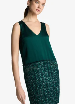 New St. John Twill Tweed Mixed Media Dress Spruce Multi