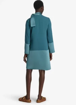 Discount St. John Two Tone Satin Back Crepe Dress Prussian Blue