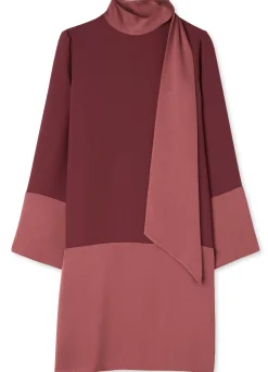 Online St. John Two Tone Satin Back Crepe Dress Cranberry
