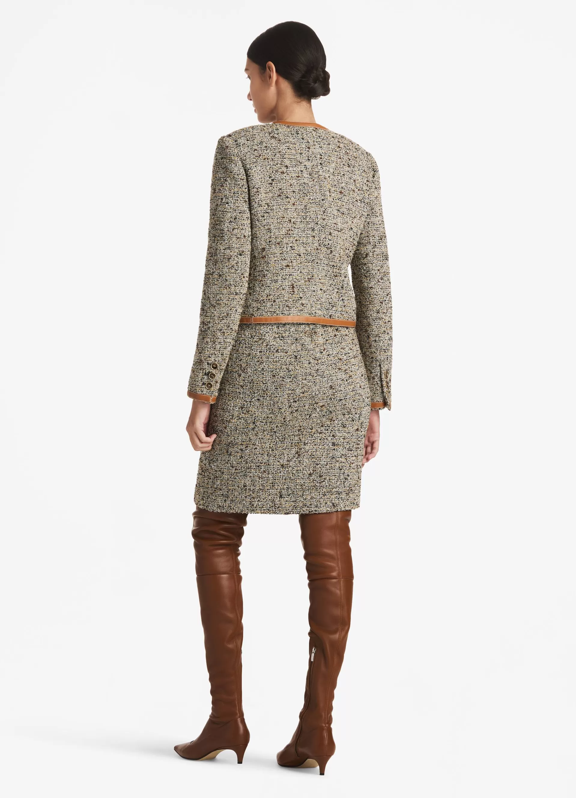 St. John Leather Trim Multicolor Boucle Tweed Jacket | LIGHT JACKETS | JACKETS