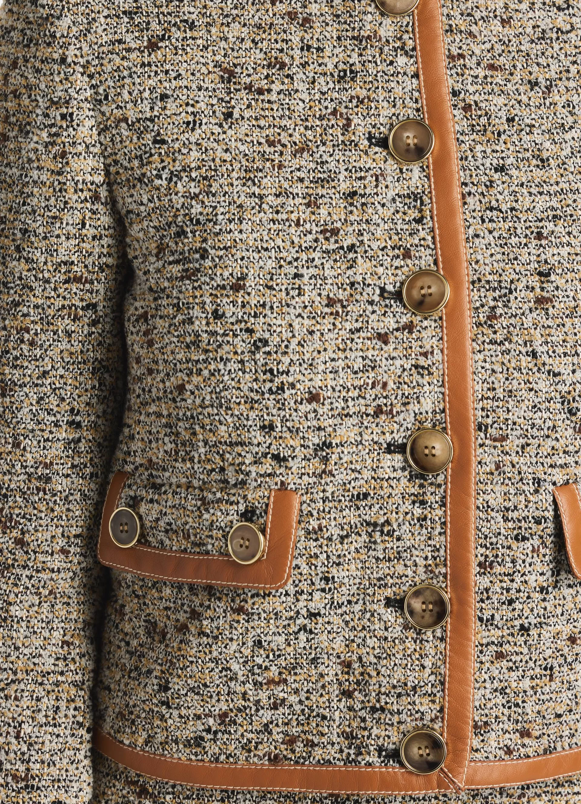 St. John Leather Trim Multicolor Boucle Tweed Jacket | LIGHT JACKETS | JACKETS