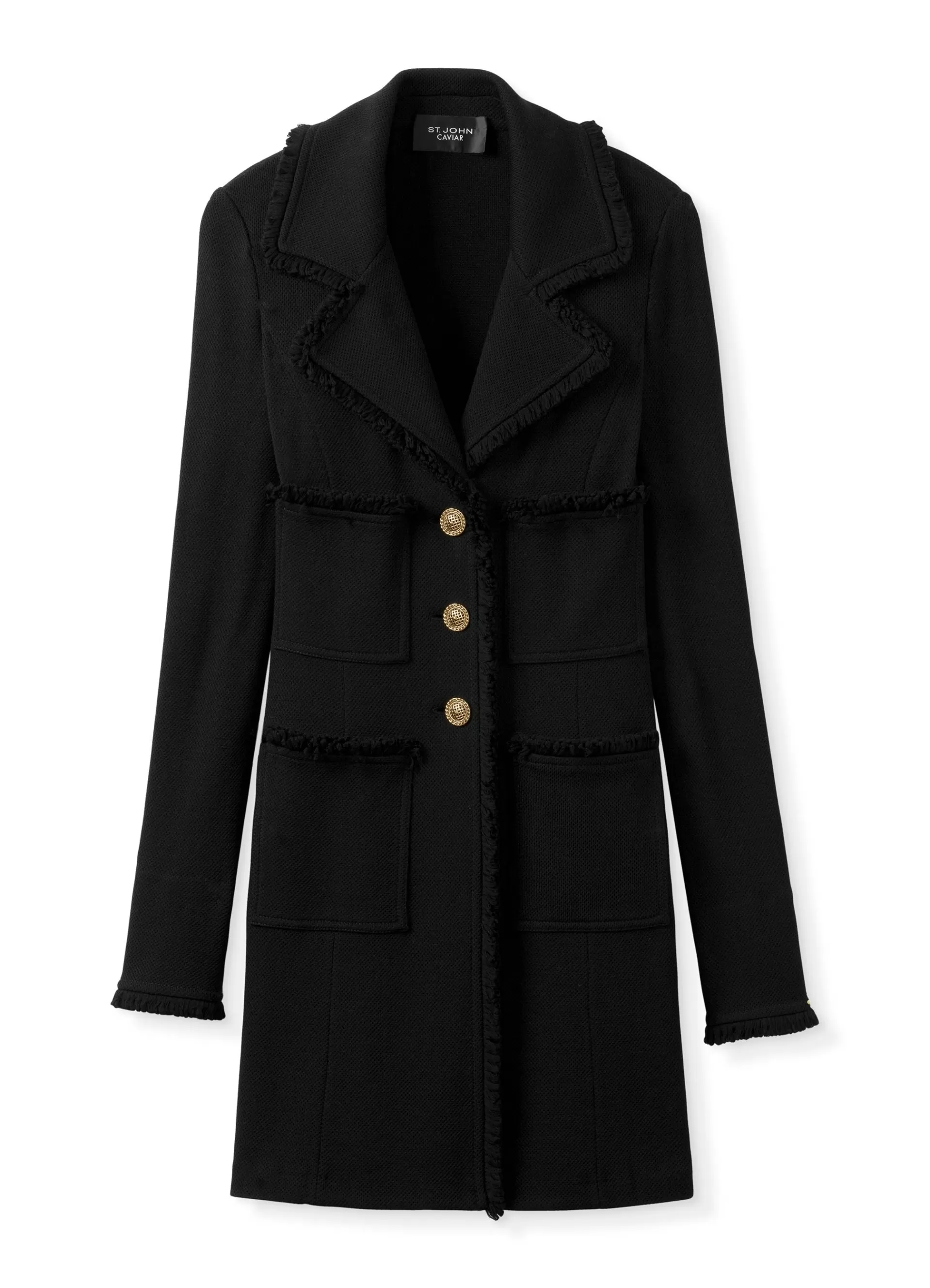 St. John Milano Pique Knit Fit Flare Topper With Knit Fringe Trim | JACKETS | JACKETS & COATS