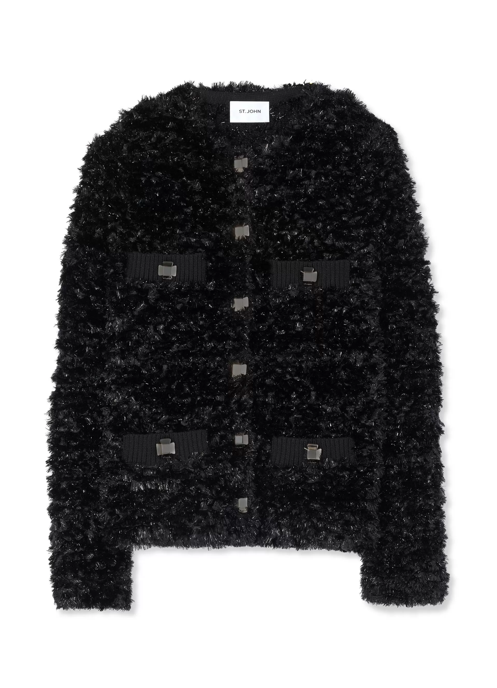 St. John Shiny Faux Fur Eyelash Knit Cardigan | JACKETS