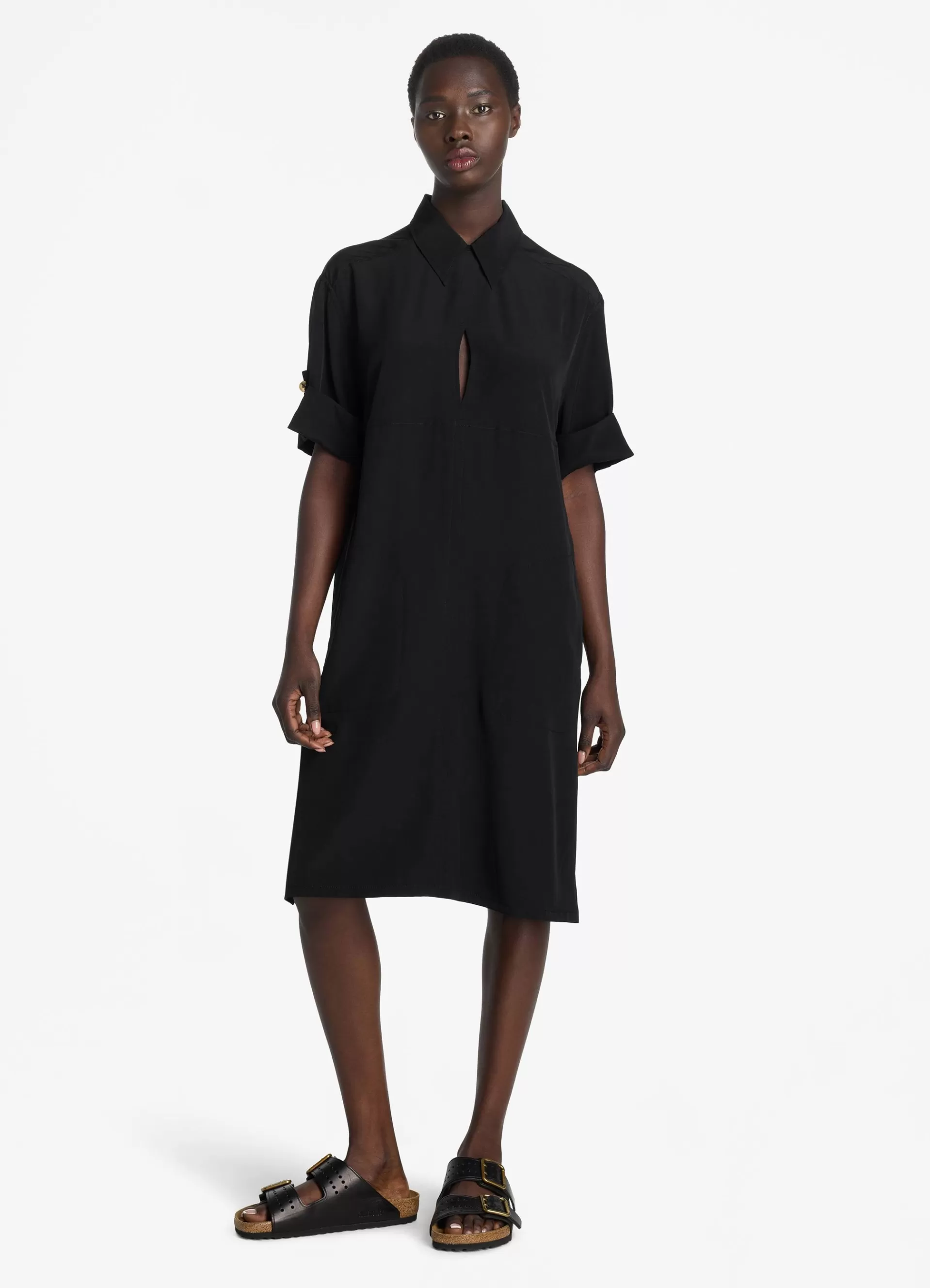 St. John Silk Crepe De Chine Keyhole Shirt Dress | WORKWEAR DRESSES | DAY DRESSES